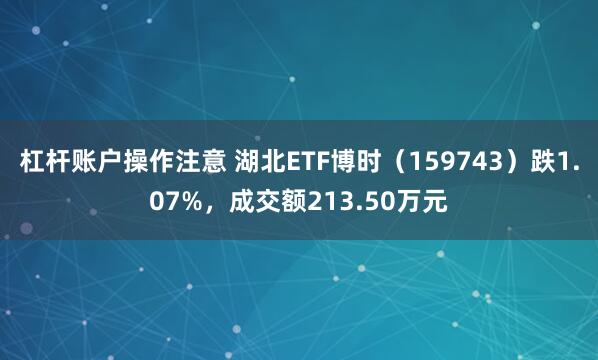 杠杆账户操作注意 湖北ETF博时（159743）跌1.07%，成交额213.50万元